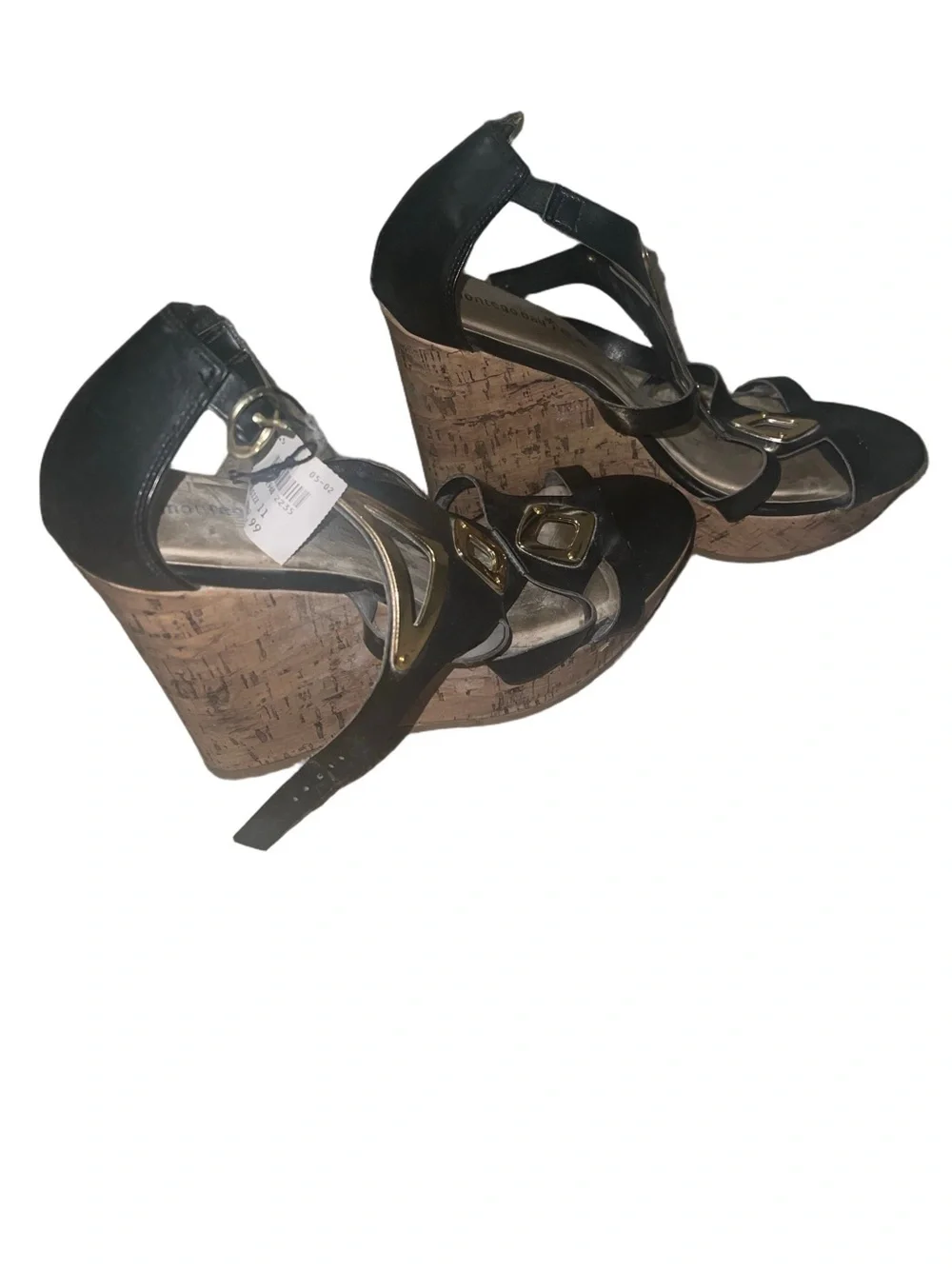 Black Strappy Wedge with Gold Accents